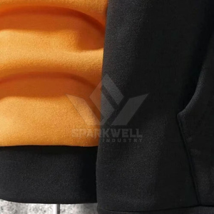 Men's Black <b>Orange</b> Eco-Friendly Polyester Slim Fit <b>Fleece</b> Pullover Hooded Sweatshirt with Front Pocket Autumn Casual Wear - Product Image 3