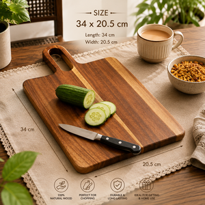Planche à découper en bois d'acacia avec poignée 34x20.5cm 1.5cm d'épaisseur |   Planche de préparation alimentaire écologique pour hacher les légumes et les fruits, utilisation en cuisine - Product Image 1