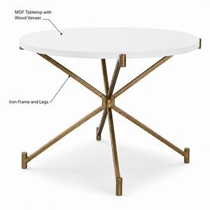 Table à manger moderne ronde en placage de bois blanc avec cadre et pieds en fer doré en forme d'étoile, table en bois contemporaine - Product Image 3