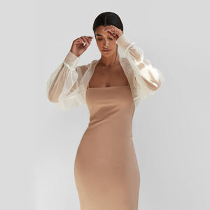 Bolero de malla transparente con logo personalizado, manga larga, ajustado, top corto para mujer, bolero de malla. - Product Image 6