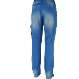 Pantalon cargo bleu pour homme, taille mi-haute, imprimé floral, coupe classique, style décontracté, en denim tissé - Product Image 3