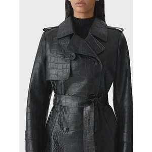 Manteau en cuir véritable pour femme, veste longue élégante, vêtement d'extérieur sur mesure de qualité supérieure, fabricant - Product Image 5