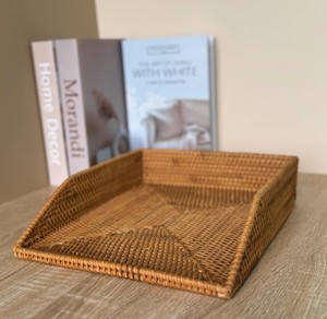 Plateau de tri en papier en rotin naturel, tressé à la main, organiseur de lettres de bureau, support de rangement décoratif pour documents, pour la maison et le bureau - Product Image 5
