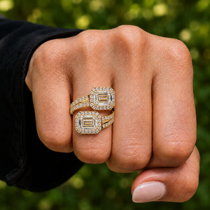 Hip Hop 925 Sliver VVS Moissanite Diamond Toi Et Moi <b>Ring</b> Double Emerald Cut Iced Out Halo Bypass Wedding <b>Ring</b> For Women - Product Image 2
