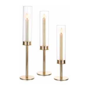 Support de bougie or en gros avec base métallique et couvercle en verre pour décoration de mariage et de fête - Product Image 2