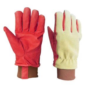 Split Cowhide Leather Driver <b>Gloves</b> with Extended Brown <b>Knit</b> Cuff Abrasion Resistant Comfortable Fit Yellow Work <b>Gloves</b> - Product Image 6