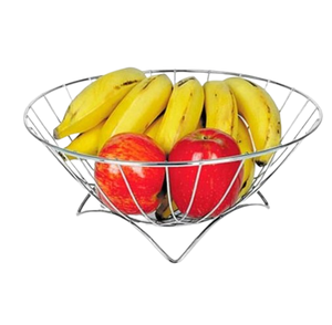 Panier à fruits décoratif en fil d'acier coloré argenté, forme arrondie, accessoires de cuisine - Product Image 1