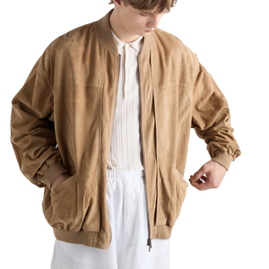 New arrival Men's Cowhide Suede Bomber <b>Jacket</b> Luxury Oversized Zip Up Leather <b>Jacket</b> OEM Private Label leather good manufacture - Product Image 4