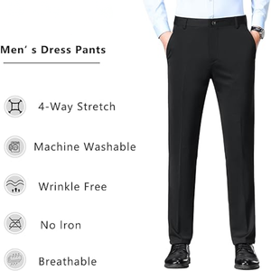 Men's Regular Fit Dress Pants Casual Business Flat Front Wrinkle-Free Breathable Comfort <b>Stretch</b> Polyester Spandex - Product Image 5