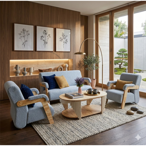 Juego de Sofás Modernos de Tela Gris con Estructura de Madera, Muebles para Sala de Estar, Diseño Ecológico con Acabado Mate - Product Image 6
