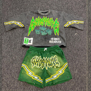 New Customizable Breathable Summer T-Shirt Satin Polyester Shorts <b>Set</b> Crew Neck Seamless Fusing Heat-Transfer Printed Men's - Product Image 3