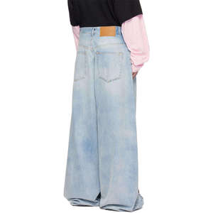 Jean droit pour homme, bleu clair, délavé, coupe décontractée, taille mi-haute, pantalon uni pour l'automne - Product Image 6