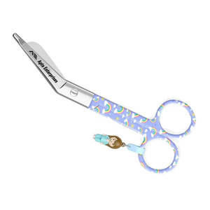 Tijeras de enfermería manuales de acero inoxidable con diseño de pico de pato y arcoíris sobre fondo morado para cortes rápidos de vendajes, uso hospitalario - Product Image 2