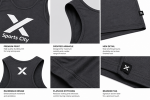 X Sports City Men's Custom Gym & Athletic <b>Stringers</b> Tank Top Black Color Crew Neck Sleeveless 100% Cotton <b>Vest</b> All Seasons OEM - Product Image 4