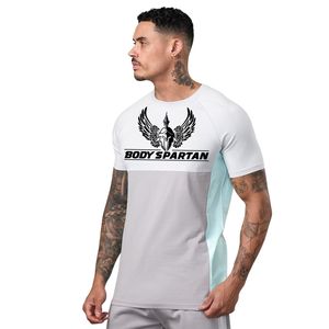 Mens Contrast Panel Jersey <b>Tee</b> <b>White</b> Mint Short Sleeve Performance Gym Workout Shirt Breathable Quick Dry Fitness Running Active - Product Image 1