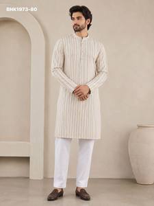 Kurta de Manga Larga de Algodón de Alta Calidad con Estampado de Rayas/Cuadros - Colección de Pijamas de Algodón - Compra en Línea en India - Product Image 3