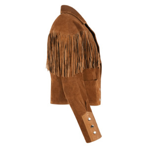 Custom Women's Western Fringe Tan <b>Suede</b> Leather <b>Jacket</b> Genuine Cow <b>Suede</b> Cropped Cowgirl <b>Jacket</b> Vintage Tassel Biker Coat - Product Image 3