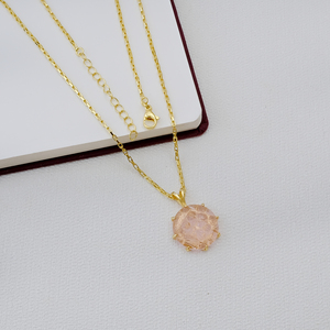 Pendentif sculpté en morganite - Collier solitaire rond en pierre précieuse - Bijou artisanal - Cadeau d'anniversaire pour elle - Product Image 3
