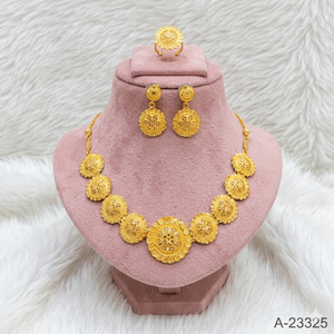 ชุดสร้อยคอและต่างหูทองคำ 24K คลาสสิก ลายดอกไม้ สำหรับผู้หญิง งานแต่งงาน A-23323 - Product Image 5