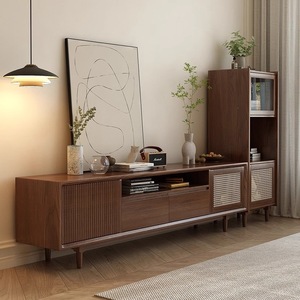Modern Light Luxury Solid Wood TV Stand with <b>Hidden</b> Storage and Open Shelf for Living Room Bedroom Apartment - Product Image 1