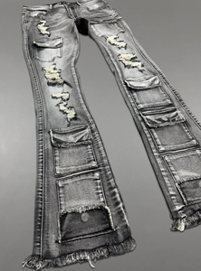 <b>Men's</b> Custom Stonewashed <b>Denim</b> <b>Jogger</b> Pants Mid Waist Button Fly Multiple Pockets Casual Streetwear Breathable Straight Fit - Product Image 3