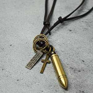 Titanium Steel Gold Number Pendant Necklace with Adjustable Leather Cord for Men & Boys - Product Image 5