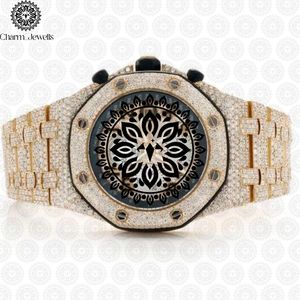 Montre de luxe pour homme Charm_Jewells en acier inoxydable plaqué or jaune, boîtier carré 40 mm, cadran analogique, verre saphir, lumineuse, mécanique - Product Image 4