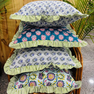 Juego de 5 Fundas de Cojín de Algodón con Estampado Floral y Volantes, Fundas Decorativas para Almohadas - Product Image 1