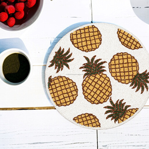 TOP QUALITY UNIQUE LEAF DESIGN HANDMADE GLASS <b>BEADED</b> TABLE <b>PLACEMATS</b> at WHOLESALE PRICE Embroidered - Product Image 3