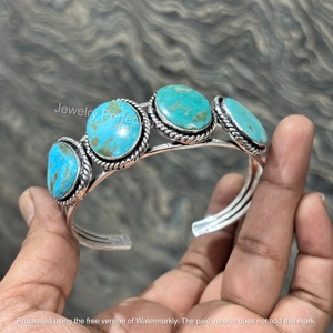 High Quality Trendy Natural Arizona Turquoise Gold 925 Sterling <b>Silver</b> <b>Cuff</b> <b>Bracelet</b> Fine Fashion Jewelry Wholesale Bohemian - Product Image 3