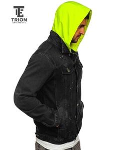 Men's Custom Men's Retro Winter <b>Hooded</b> Denim <b>Jacket</b> Waterproof Hip Hop Style Street Casual Outerwear with <b>Fur</b> Decoration - Product Image 2