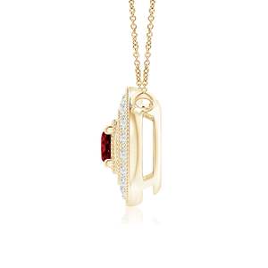 Pendentif halo en rubis rouge naturel de 2,5 mm de coupe ronde, style vintage pur 14 carats, avec détails en milgrain en diamant véritable de 0,06 carat - Product Image 3