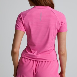 T-shirt à manches courtes col rond rose pour femme, coupe ajustée, séchage rapide, tricoté en polyester, décontracté, pour le printemps et l'été - Product Image 4