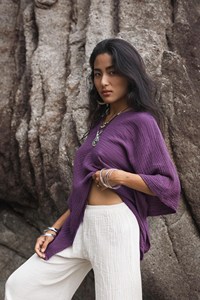 Blusa de Algodón Sola Butterfly para Mujer, Color Rústico, Gasa de Algodón Súper Suave, Estilo Boho Casual, Camisa de Verano Relajada y Ligera, Tallas Grandes - Product Image 2
