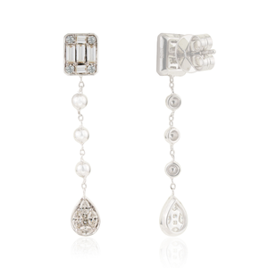ODM OEM Customized Design Mixed Shape Diamond 14K Real White Gold <b>Dangle</b> <b>Earrings</b> Wedding Sparkle Jewelry Bridesmaid Gift - Product Image 5