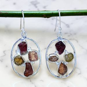 Boucles d'oreilles pendantes classiques en argent sterling 925 avec pierres précieuses brutes, prix de gros, bijoux - Product Image 1