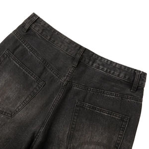 กางเกงยีนส์ผู้ชายสไตล์สตรีทแวร์ฮิปฮอปทรงหลวมขอบดิบฟอกสีซีดแบบขายส่งสั่งทำได้ สีน้ำเงินเข้มทรงตรงขากว้าง - Product Image 5