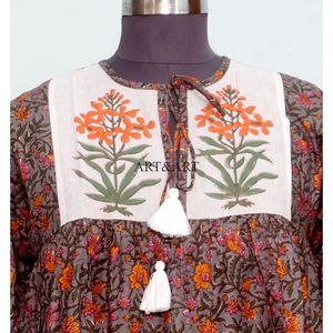 Summer Boho A-Line Midi <b>Dresses</b> 2-Piece Sweet Floral Printed 100% Cotton V-neck Tassel Casual Loose Short Sleeves Natural - Product Image 2