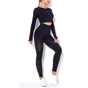 Conjunto de Yoga sin Costuras para Mujer, Top Corto de Manga Larga y Leggings de Cintura Alta con Efecto Push-Up, Ropa Deportiva de Compresión para Gimnasio, Conjunto de 2 Piezas - Product Image 4