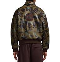 Blouson aviateur en cuir véritable Avirex camouflage, col rabattu, fermeture éclair sur le devant, design à patchs, coupe classique, décontracté, hiver, imperméable