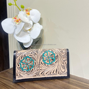 Nouveau Turquoise Main Outillage Sculpture Portefeuille Bifold En Cuir Floral Portefeuilles Outillage En Cuir Conception pour Femmes En Cuir Véritable Portefeuille - Product Image 2