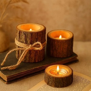 Wood Tea Light Holder <b>Set</b> Round Handmade <b>Candle</b> Holder for Home Decoration - Product Image 2