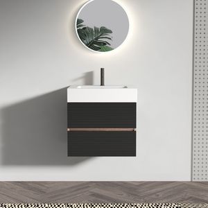 Grace 24\" <b>Wall</b> Mounted Modern Bathroom Vanity with Engineered Quartz Soft Black Sink and Drawers <b>Floating</b> Style - Product Image 1