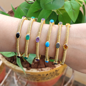 Black Green Oval Onyx Stone Women's Adjustable Cuff <b>Bracelet</b> Twisted <b>Rope</b> Texture Handmade 18k Gold Plated Bezel Set Open Bangle - Product Image 2