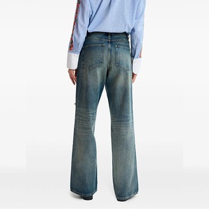 Jeans droits taille haute pour femme, en denim délavé respirant, de bonne qualité et confortables. - Product Image 2