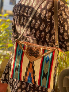 Bolso de Mano con Flecos para Mujer, Bolsa Elegante de Tela Azteca Bohemia, Jacquard, Color Azul, Novedad - Product Image 3