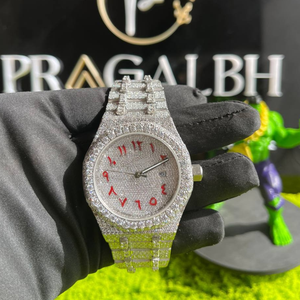 Montre automatique de luxe entièrement sertie de moissanite, boîtier carré en acier inoxydable, saphir, étanche, cadran arabe - Product Image 3