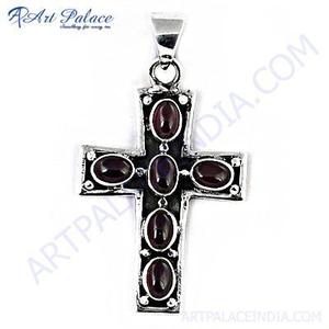 Pendentif Croix Art Palace avec Pierres d'Améthyste, Plaqué Argent Antique, Breloque Religieuse Hindoue, Bijou Unisexe, Cadeau - Product Image 2