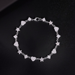 <b>Sterling</b> <b>Silver</b> Gold Plated 14K <b>Heart</b> Star Brilliant Cut Diamond Purple Gemstone Trendy Cute Pav Tennis Chain <b>Bracelet</b> Unisex - Product Image 1