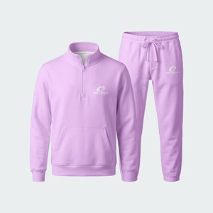 Purple Cotton Tracksuit Quarter <b>Zip</b> Sweatshirt <b>With</b> Drawstring <b>Jogger</b> Pants Casual Sportswear Set - Product Image 1